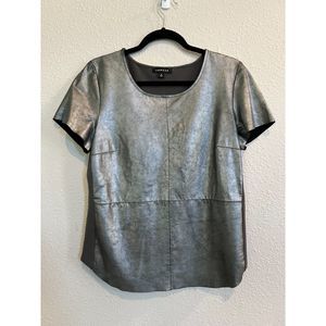 Trouve Nordstroms Silver Real Leather Short Sleeve Top Size Medium a197